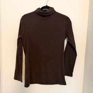 Black Crane Chocolate Brown Long Sleeve Turtleneck Organic Cotton Top Size Small